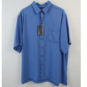 NWT Roundtree & Yorke Large XL French Blue Short Sleeve Casual Button Up Shirt